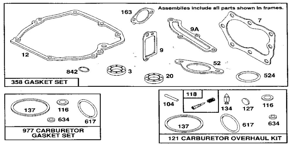 Carburetor Gasket Set/Carburetor Overhaul Kit Diagram and Parts List for 122700  Briggs and Stratton Engine